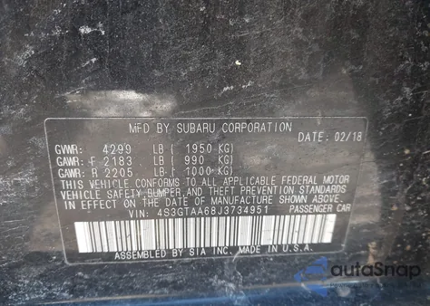 2018 Subaru Impreza 2.0I from USA, damaged, VIN 4S3GTAA68J3734951